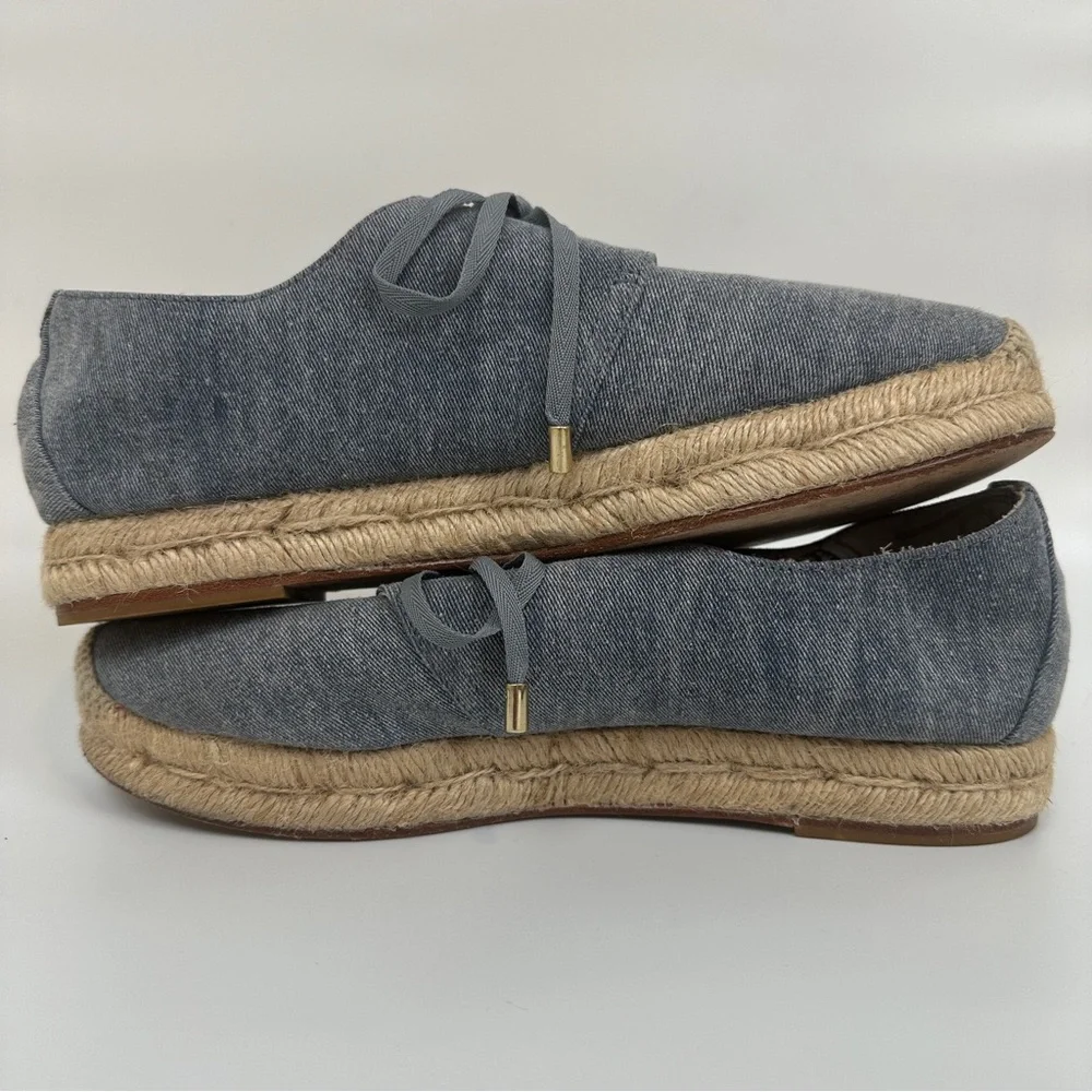 Joie Wallie Denim Lace-Up Espadrilles Flats EU 39 Leather Soles